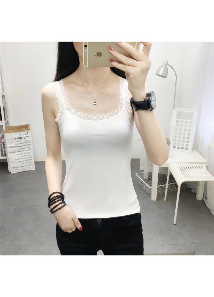 2021 summer new women's lace suspender vest solid color stretch slim body with bottom coat 2021 summer new women's lace suspender vest solid color stretch slim body with bottom coat