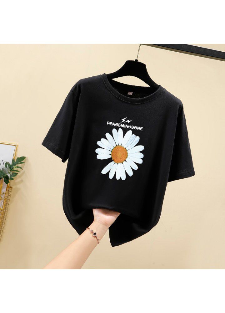 2021 summer new large short sleeve women's 200kg Korean loose round neck T-shirt fat mm slightly fat printed top
