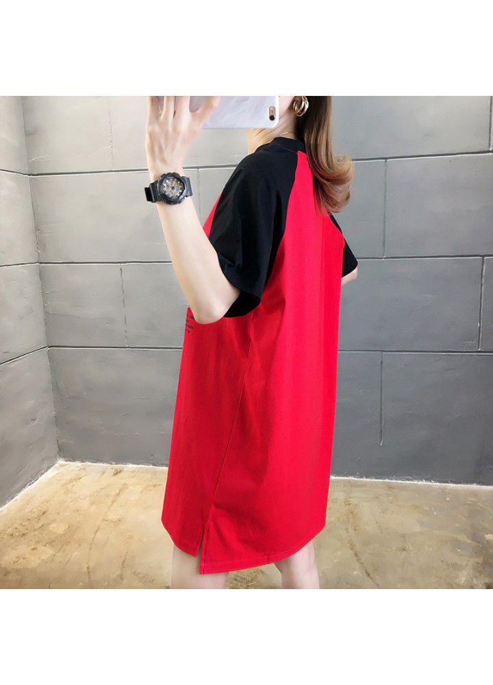 Summer 2021 new T-shirt, female short sleeve, fashion net, red, Korean, loose, medium and long style, Hong Kong style, simple clothes