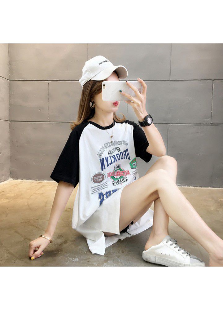 Summer 2021 new T-shirt, female short sleeve, fashion net, red, Korean, loose, medium and long style, Hong Kong style, simple clothes