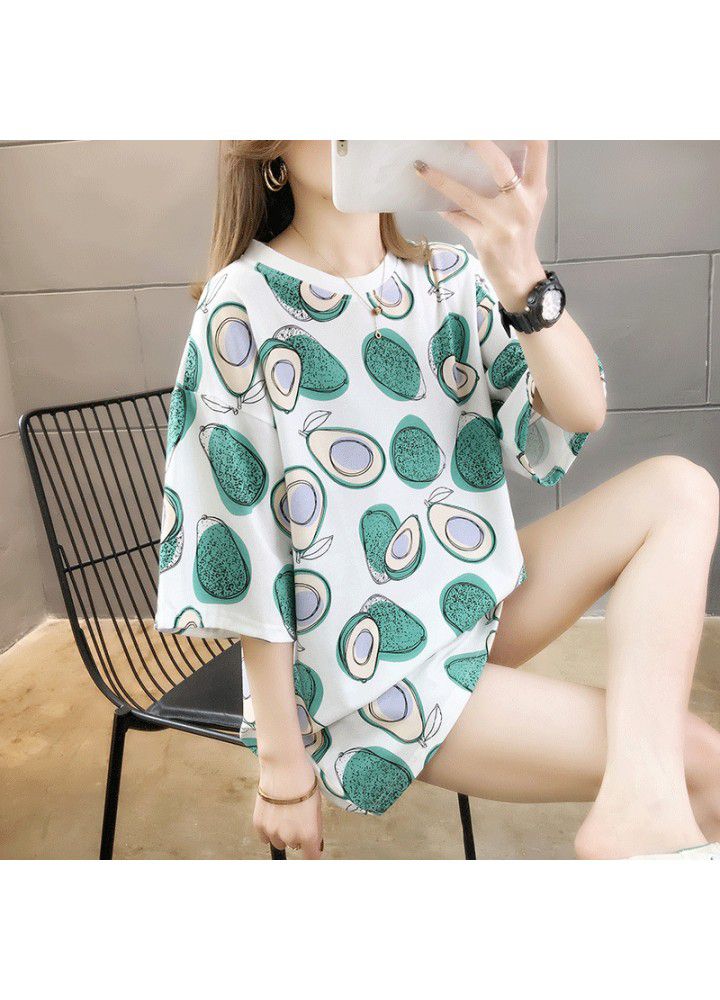 Medium length avocado short sleeve T-shirt women's 2021 summer new loose large versatile half sleeve T-shirt