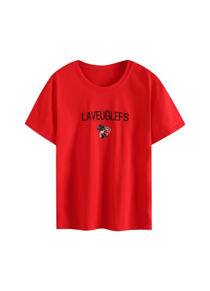 Student cotton short sleeve T-shirt women's embroidered base shirt short summer 2021 new ins fashionable top body
