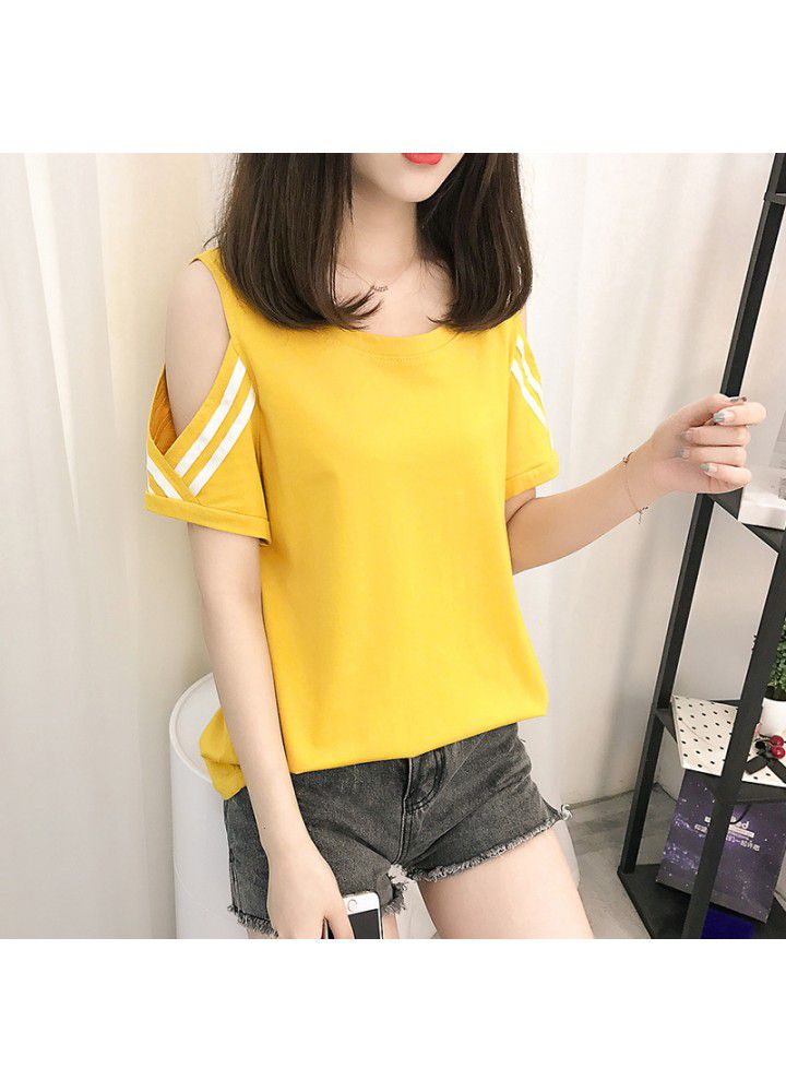 Off the shoulder short sleeve women's T-shirt 2021 new spring and summer loose and versatile red cotton half sleeve fashion
