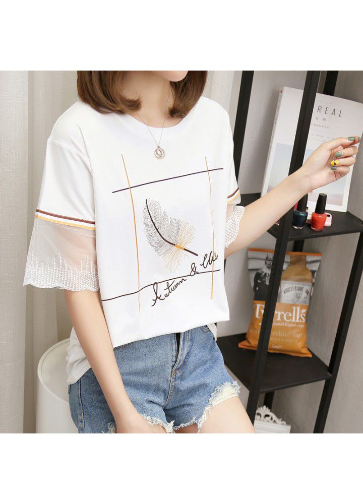 2020 new top and bottom coat Korean women's fashion summer half sleeve white loose short sleeve T-shirt