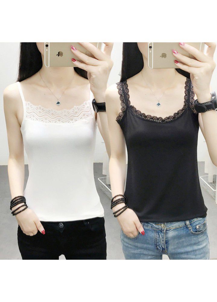 2021 summer new women's lace suspender vest solid color stretch slim body with bottom coat 2021 summer new women's lace suspender vest solid color stretch slim body with bottom coat