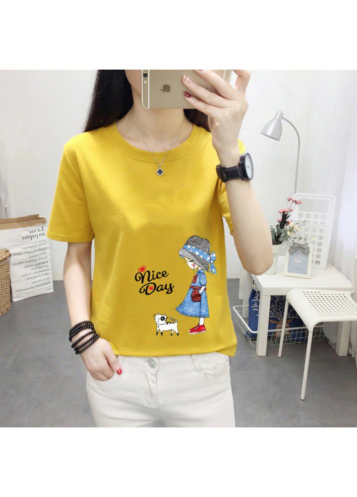 180g no pilling 2021 summer new loose print short sleeve T-shirt women's round neck top