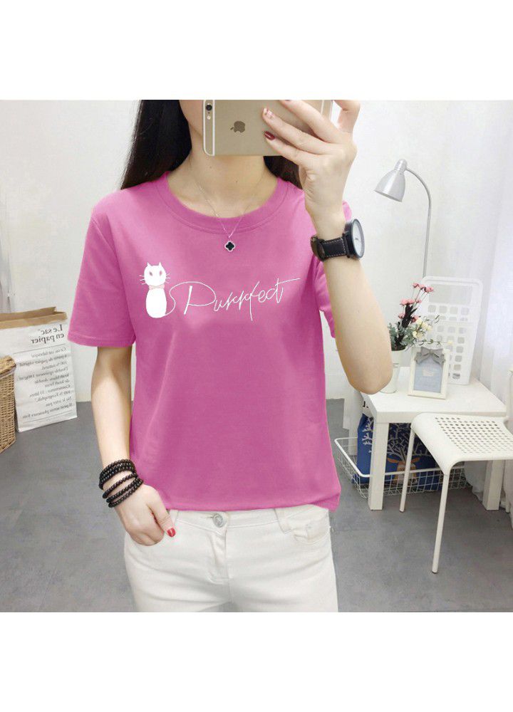 180g no pilling 2021 summer new loose print short sleeve T-shirt women's round neck top