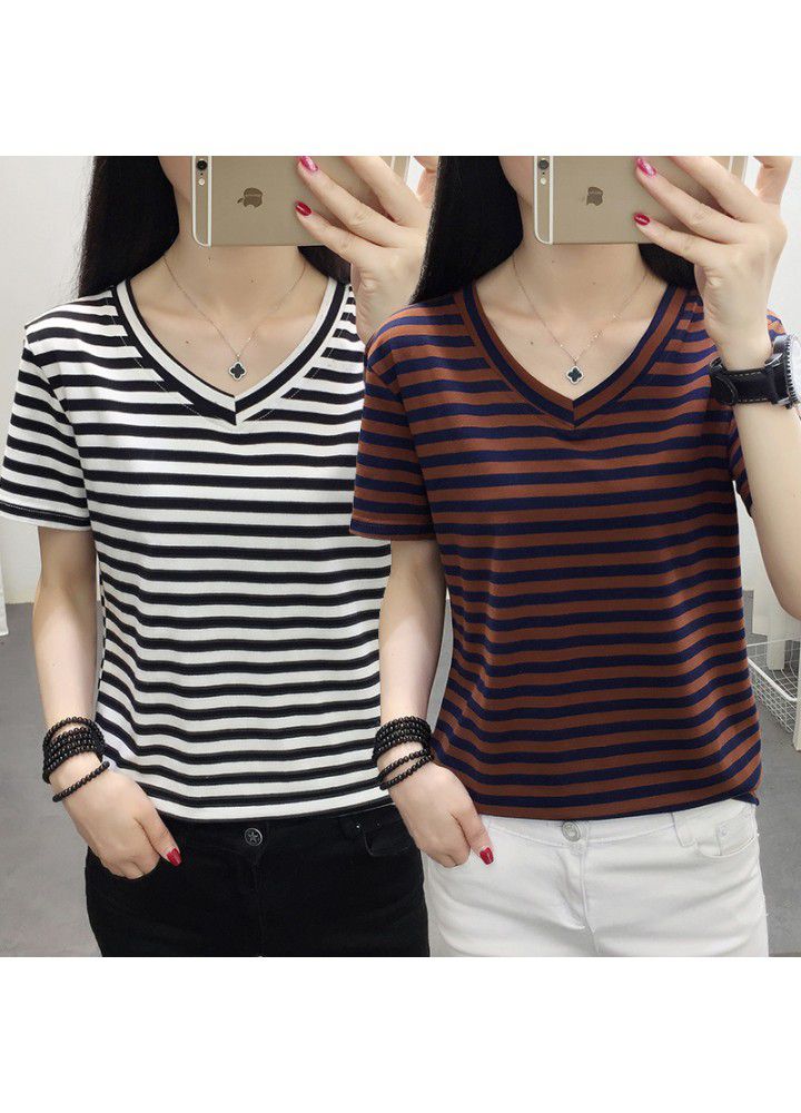 Fattening plus size women's wear 200 Jin fat mm summer wear 2020 new cotton stripe short sleeve T-shirt for women