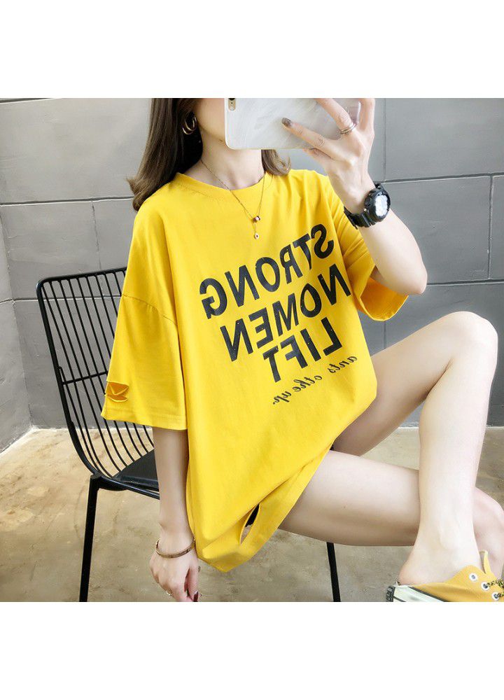 Loose large short sleeve T-shirt women's wear spring and summer 2021 new Korean version net red ins fashion mid long foreign style top women's wear