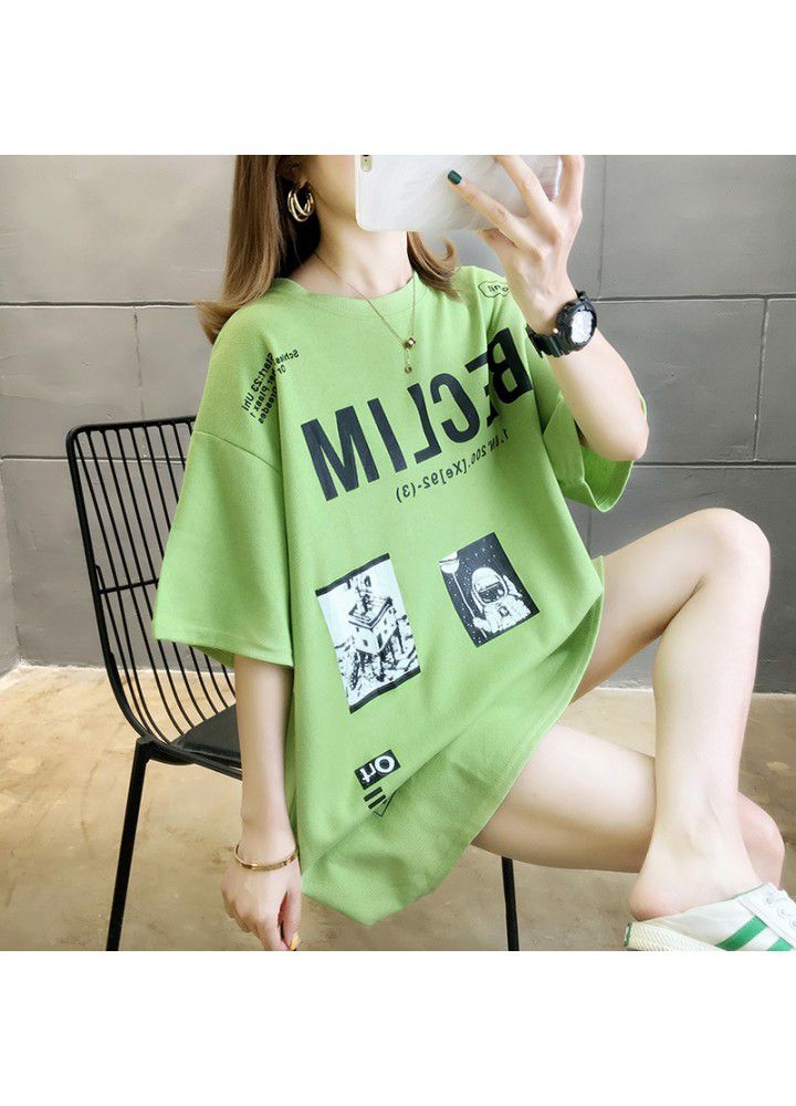 Letter short sleeve T-shirt women's fashion Hong Kong style simple top summer 2021 new half sleeve Korean loose size
