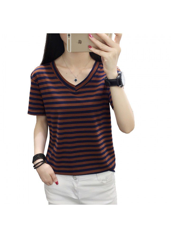 Fattening plus size women's wear 200 Jin fat mm summer wear 2020 new cotton stripe short sleeve T-shirt for women