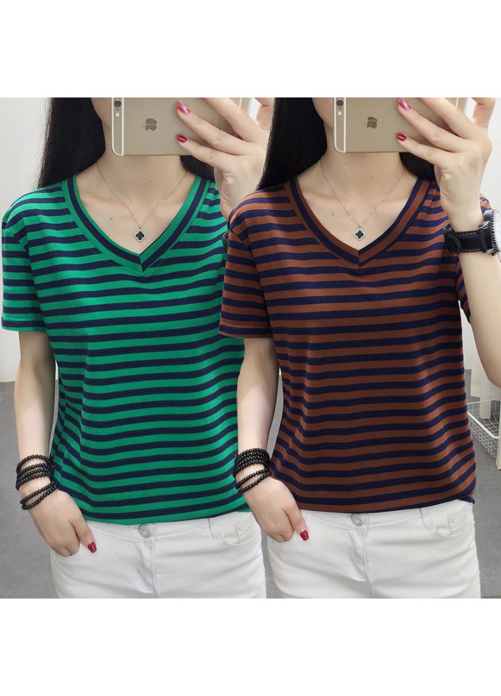 Fattening plus size women's wear 200 Jin fat mm summer wear 2020 new cotton stripe short sleeve T-shirt for women