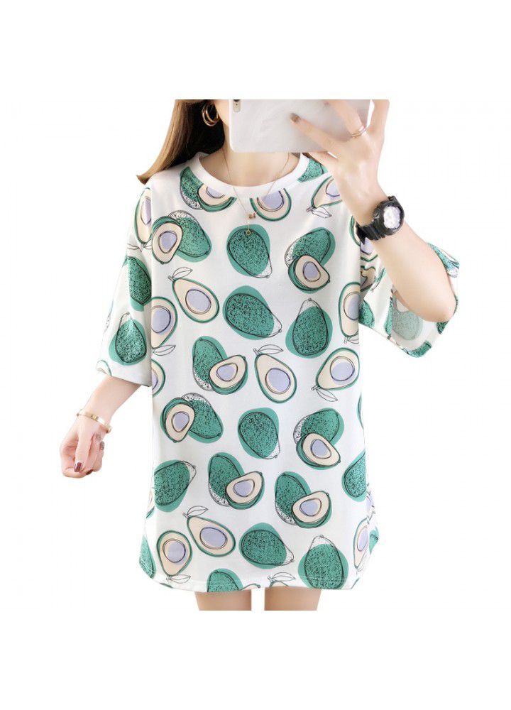 Medium length avocado short sleeve T-shirt women's 2021 summer new loose large versatile half sleeve T-shirt