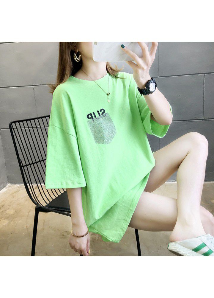 Spring and summer mid long short sleeve T-shirt women's 2021 new Korean loose student versatile half sleeve T-shirt