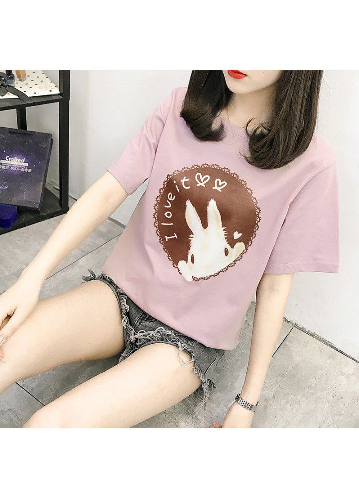 Cartoon CEC short sleeve girl 2021 new versatile ins fashion loose Korean student cotton classic girl T-shirt