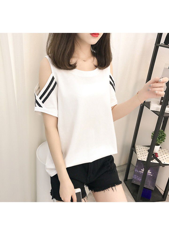 Off the shoulder short sleeve women's T-shirt 2021 new spring and summer loose and versatile red cotton half sleeve fashion