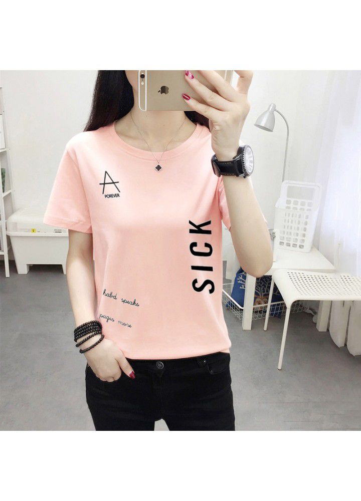 180g no pilling 2021 summer new loose print short sleeve T-shirt women's round neck top