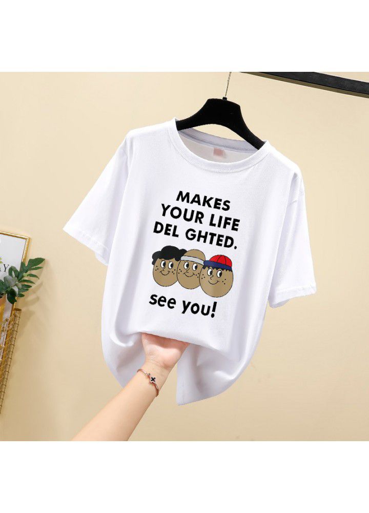 Large size t-shirt female short sleeve cotton loose Korean 2021 new summer student versatile half sleeve clothes