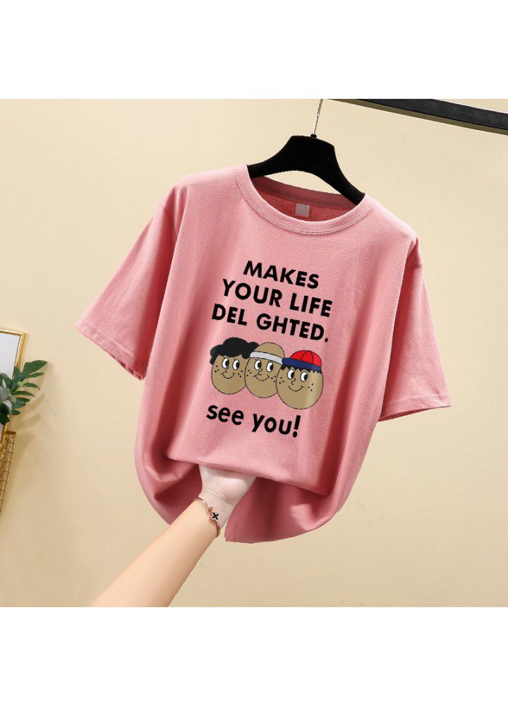 Large size t-shirt female short sleeve cotton loose Korean 2021 new summer student versatile half sleeve clothes
