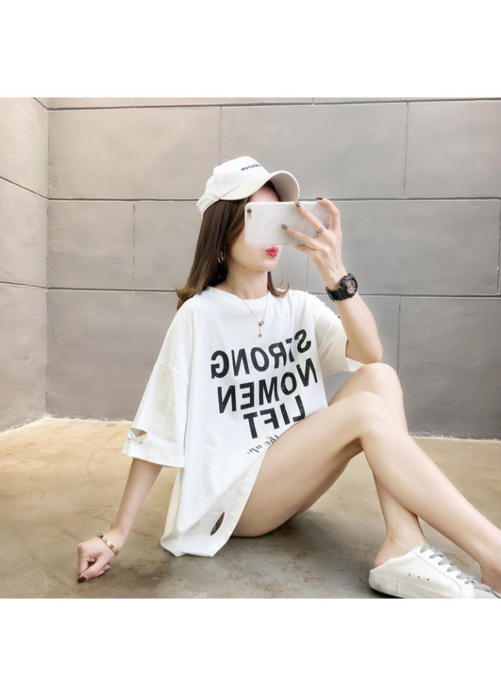Loose large short sleeve T-shirt women's wear spring and summer 2021 new Korean version net red ins fashion mid long foreign style top women's wear