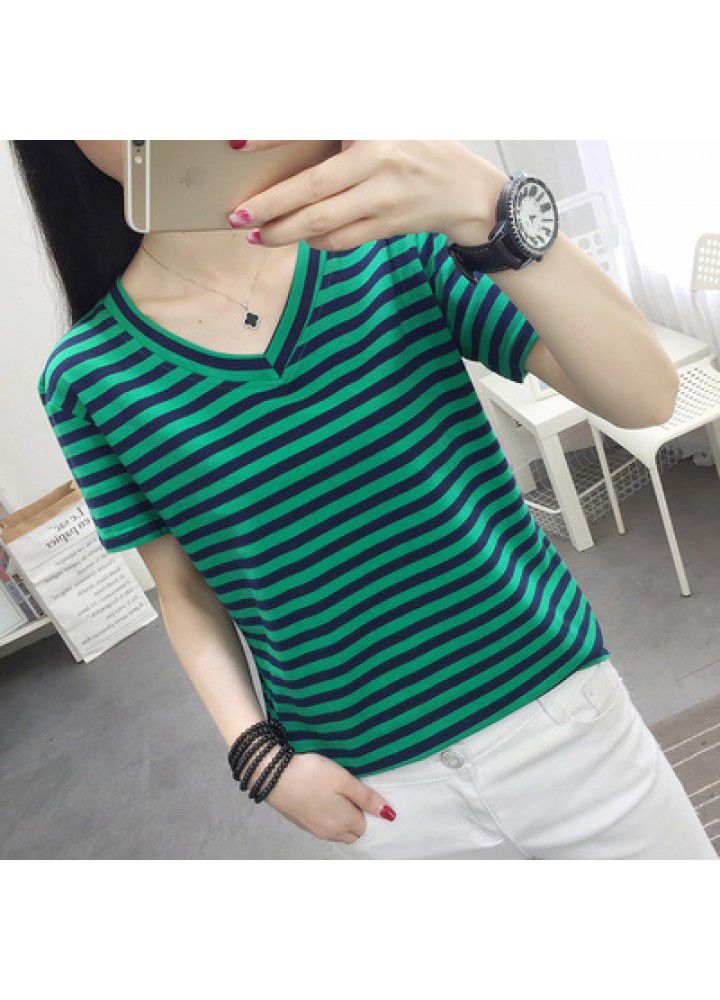Fattening plus size women's wear 200 Jin fat mm summer wear 2020 new cotton stripe short sleeve T-shirt for women