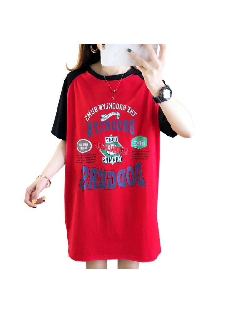 Summer 2021 new T-shirt, female short sleeve, fashion net, red, Korean, loose, medium and long style, Hong Kong style, simple clothes