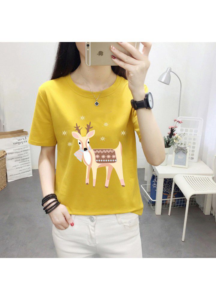 180g no pilling 2021 summer new loose print short sleeve T-shirt women's round neck top