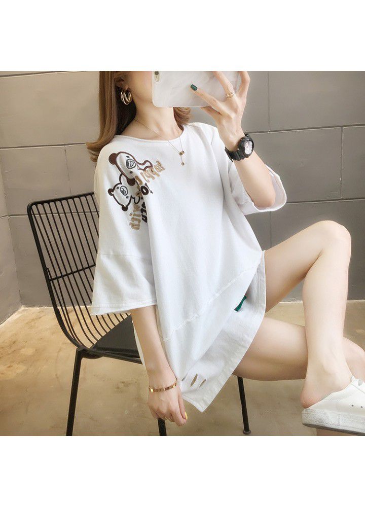 Cotton short sleeve T-shirt women's summer Korean version extra large women's dress fat mm200kg loose plus large fat top