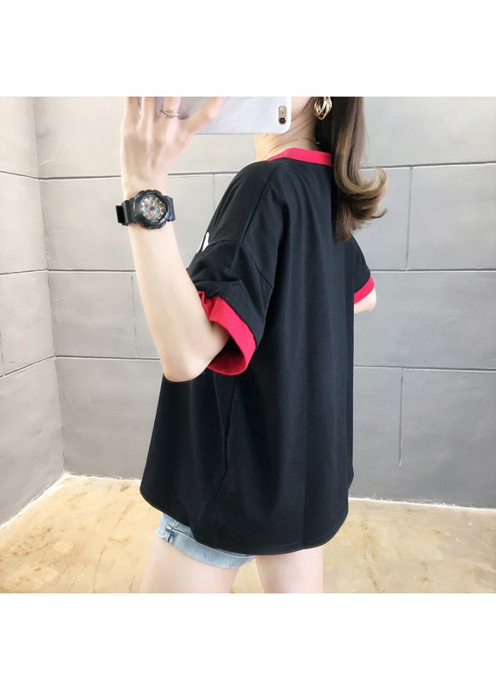Fake two T-shirts female short sleeve loose summer clothes 2021 new Korean student versatile half sleeve cartoon top