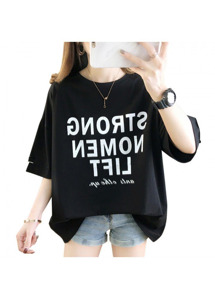 Loose large short sleeve T-shirt women's wear spring and summer 2021 new Korean version net red ins fashion mid long foreign style top women's wear