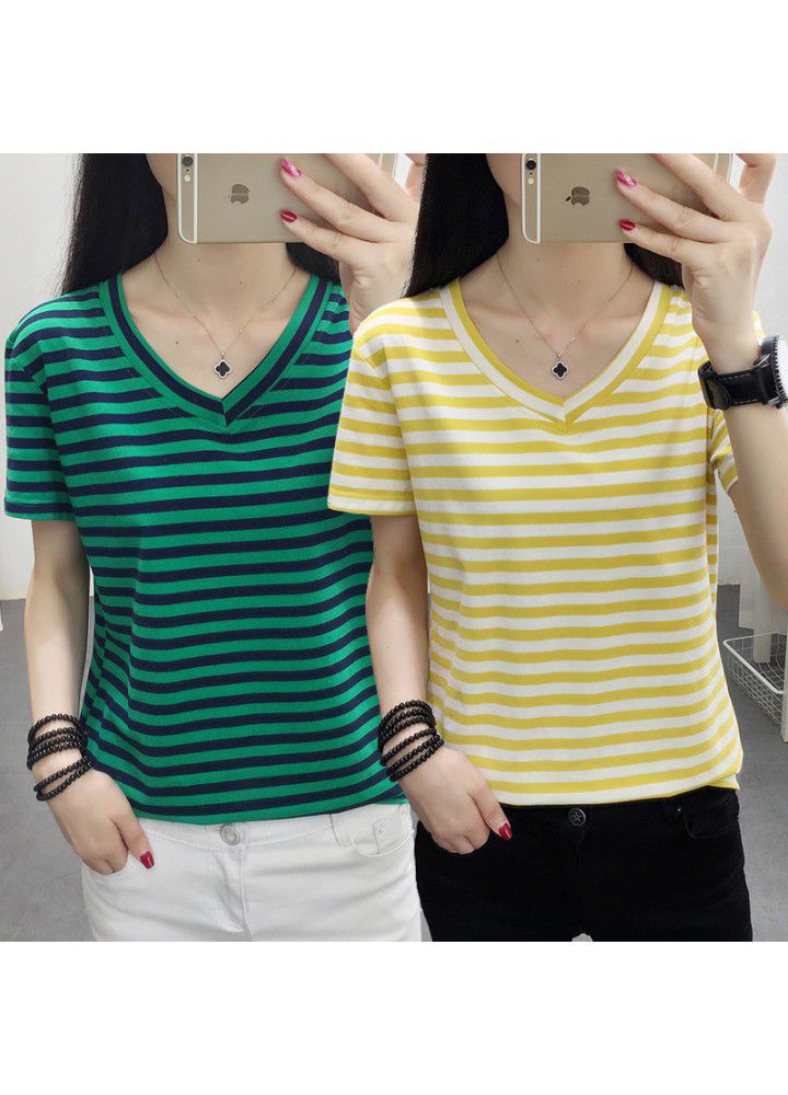 Fattening plus size women's wear 200 Jin fat mm summer wear 2020 new cotton stripe short sleeve T-shirt for women