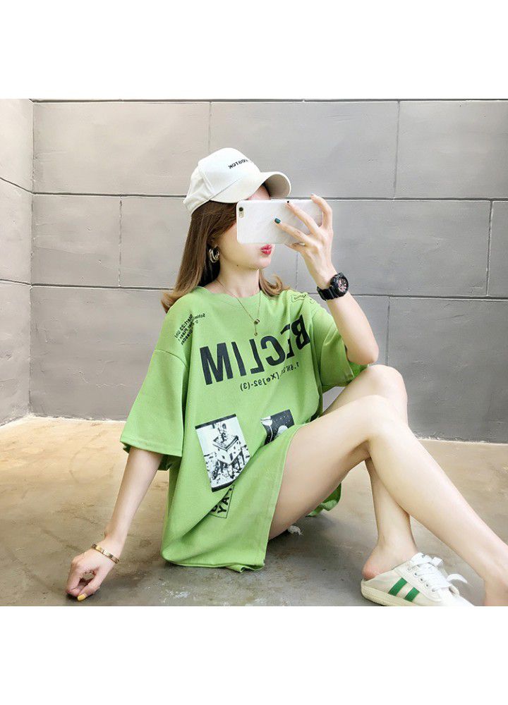 Letter short sleeve T-shirt women's fashion Hong Kong style simple top summer 2021 new half sleeve Korean loose size