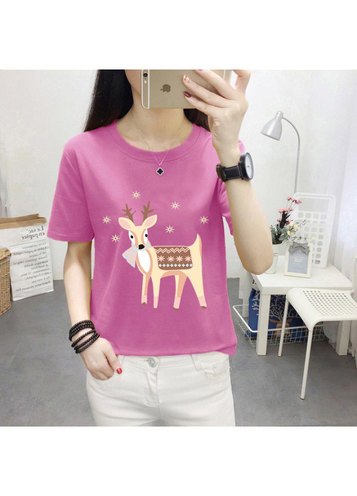 180g no pilling 2021 summer new loose print short sleeve T-shirt women's round neck top