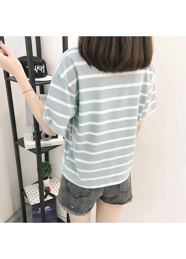 Striped short sleeve women 2020 new summer Korean loose cotton top clothes versatile student half sleeve T-shirt