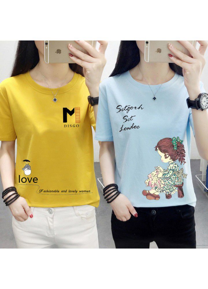 180g no pilling 2021 summer new loose print short sleeve T-shirt women's round neck top