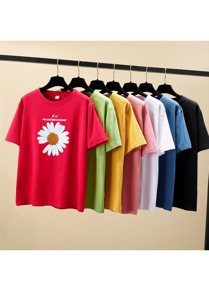 2021 summer new large short sleeve women's 200kg Korean loose round neck T-shirt fat mm slightly fat printed top