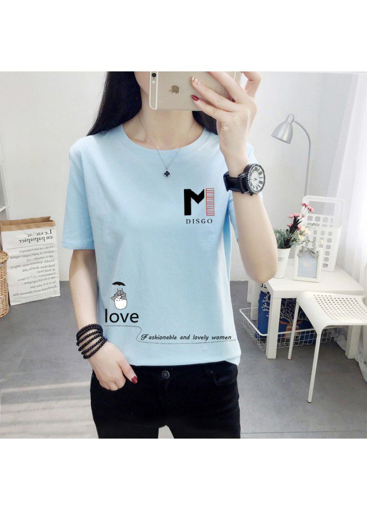 180g no pilling 2021 summer new loose print short sleeve T-shirt women's round neck top