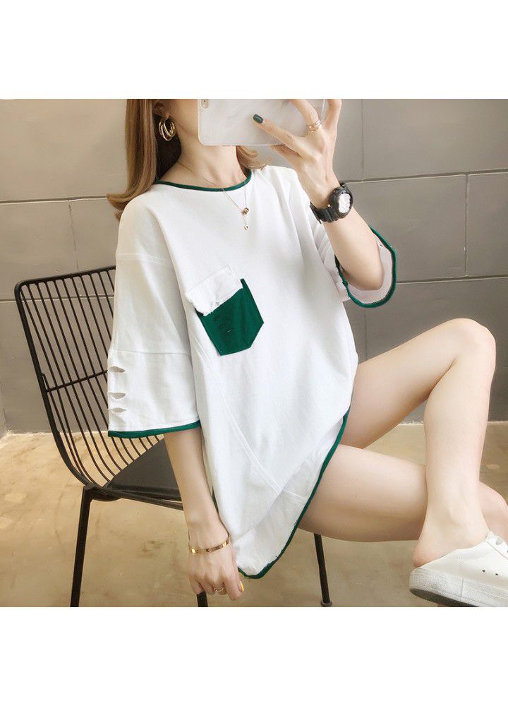 Cotton T-shirt, short sleeve, Korean version, loose and versatile, net red, foreign style, personality, holes, T-shirt, mschf top