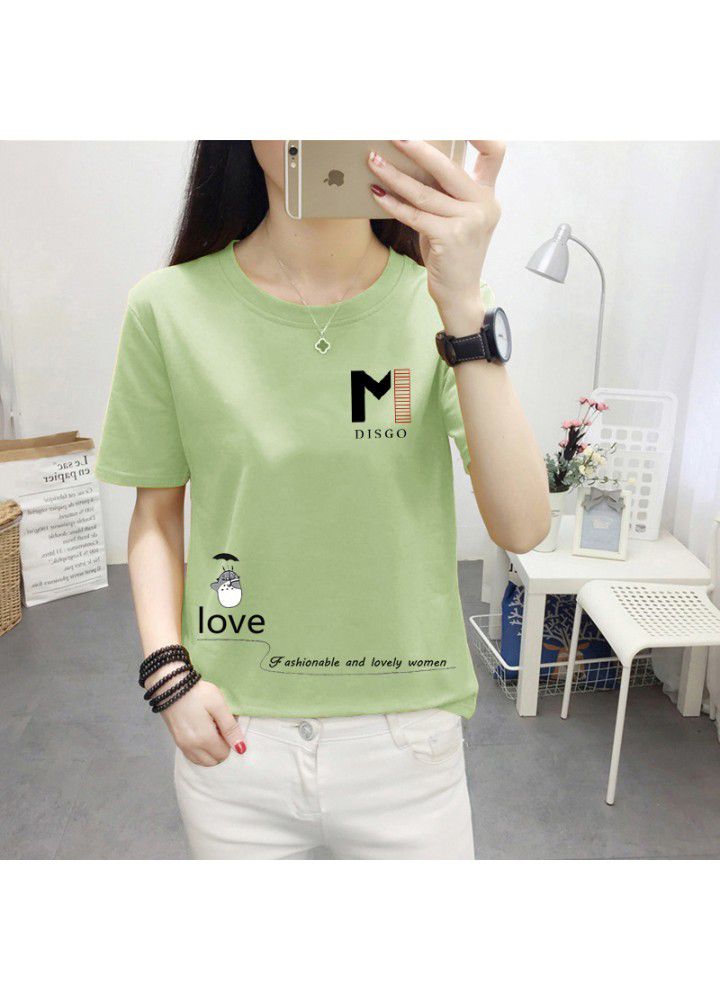 180g no pilling 2021 summer new loose print short sleeve T-shirt women's round neck top