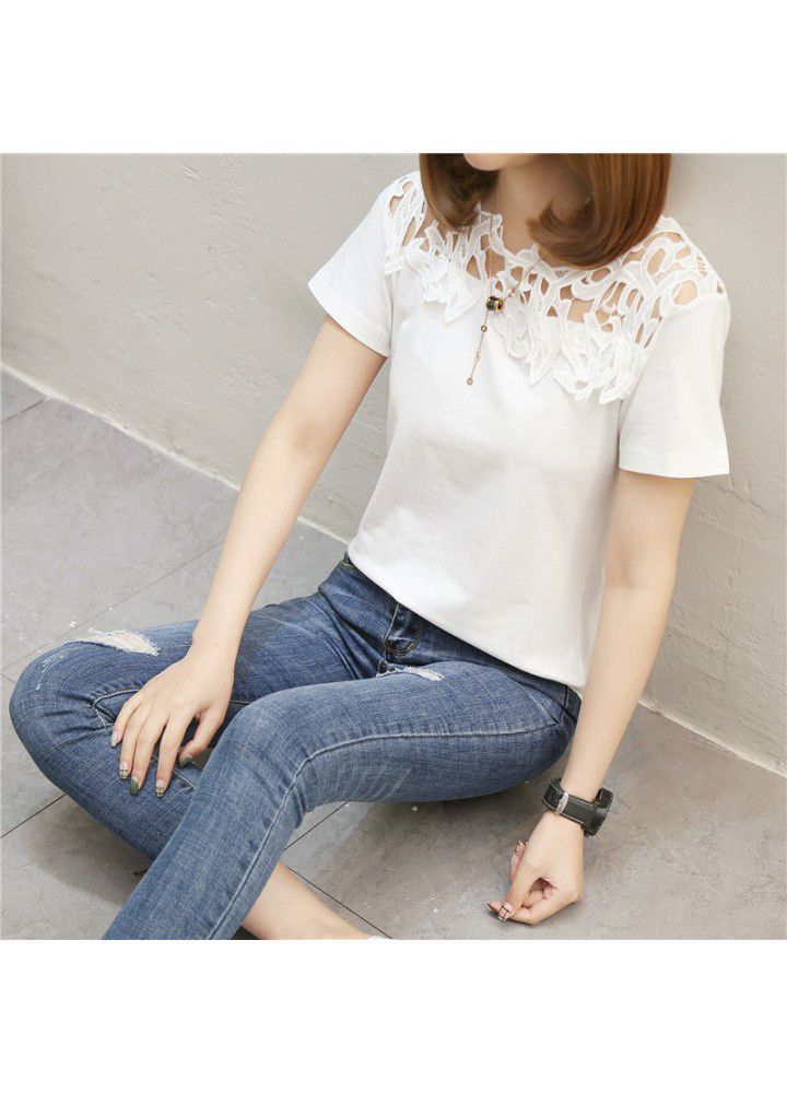 2020 new summer Korean T-shirt short sleeve women's base shirt loose women's solid color base shirt