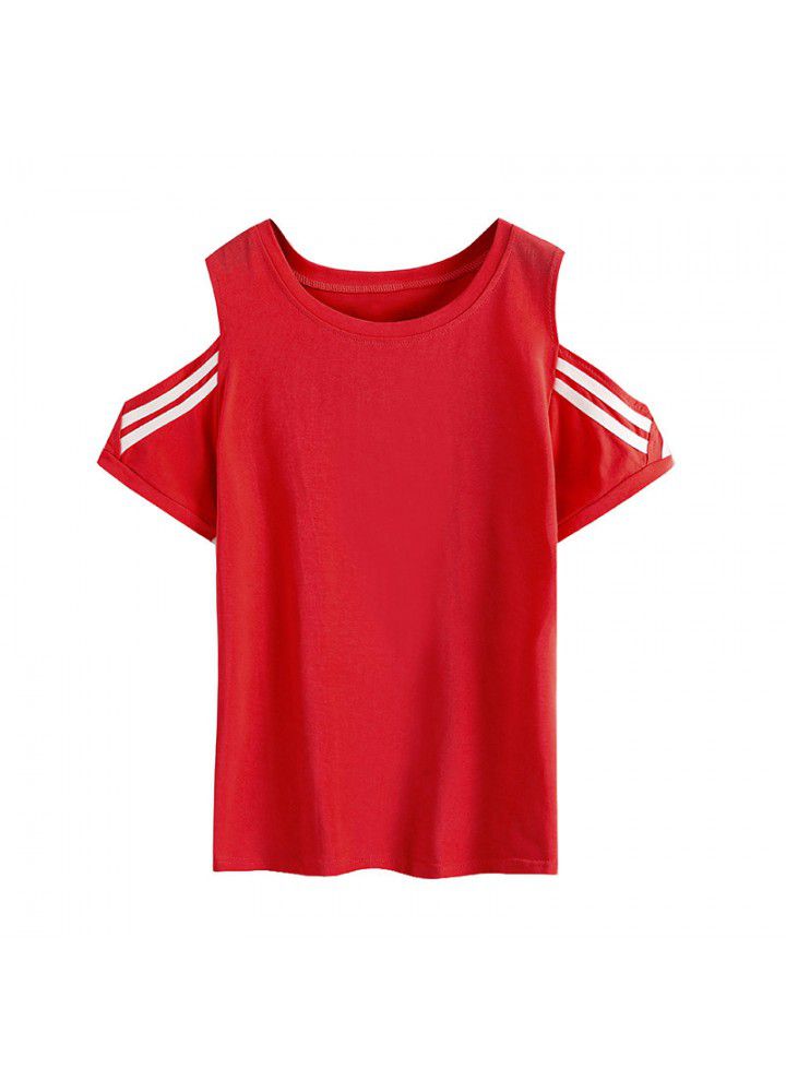 Off the shoulder short sleeve women's T-shirt 2021 new spring and summer loose and versatile red cotton half sleeve fashion
