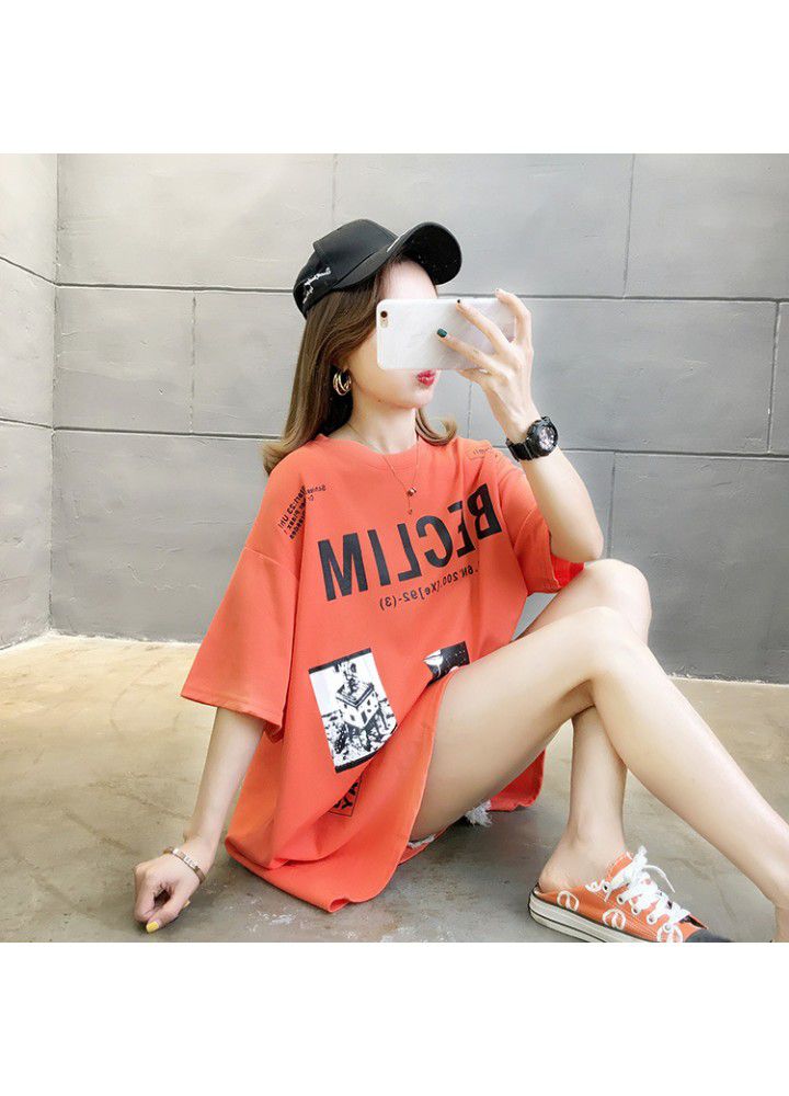 Letter short sleeve T-shirt women's fashion Hong Kong style simple top summer 2021 new half sleeve Korean loose size