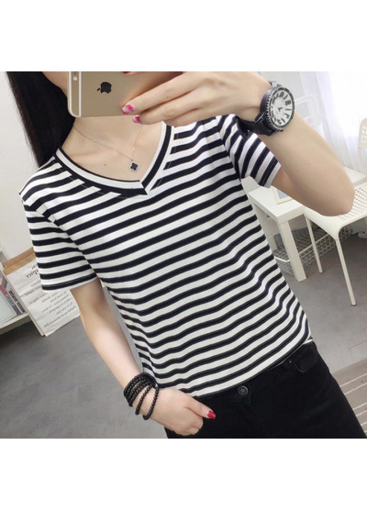 Fattening plus size women's wear 200 Jin fat mm summer wear 2020 new cotton stripe short sleeve T-shirt for women