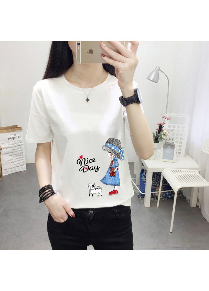 180g no pilling 2021 summer new loose print short sleeve T-shirt women's round neck top