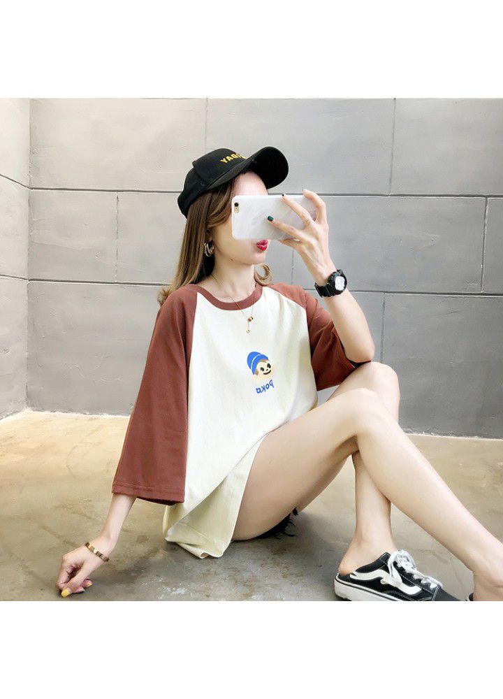 Ins stitching smart short sleeve T-shirt women's niche summer 2021 new loose and versatile cartoon CEC top T-shirt fashion