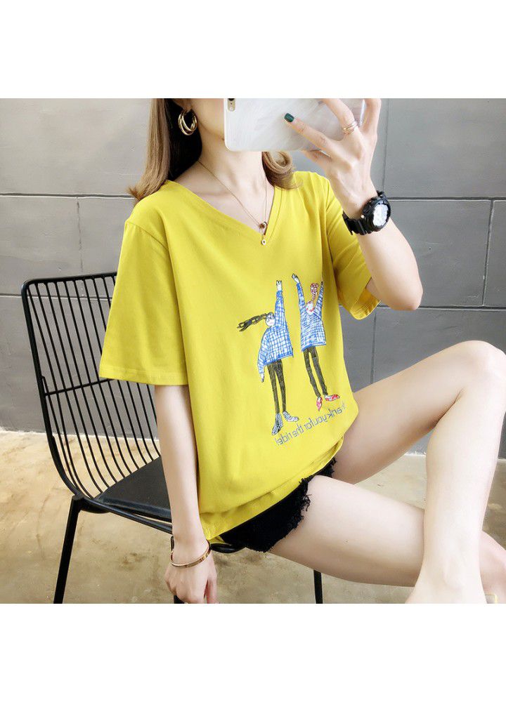 Net red thin short sleeve T-shirt women's summer 2021 new black blouse loose and versatile Korean half sleeve V-neck top
