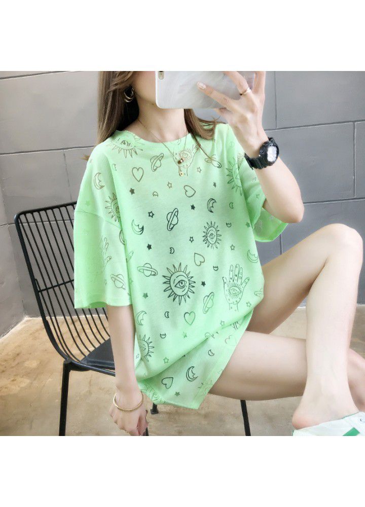 Summer 2021 new Korean women's loose and thin foreign style half sleeve top fat mm large short sleeve T-shirt