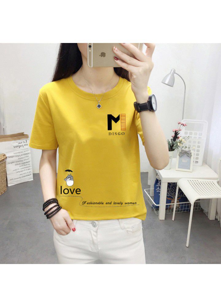 180g no pilling 2021 summer new loose print short sleeve T-shirt women's round neck top