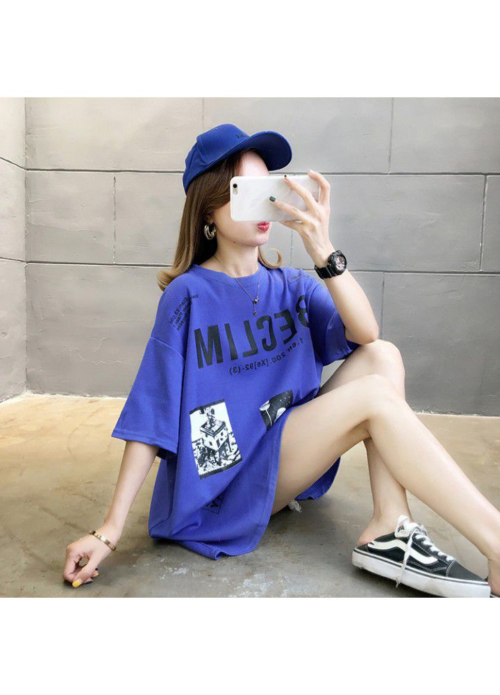 Letter short sleeve T-shirt women's fashion Hong Kong style simple top summer 2021 new half sleeve Korean loose size