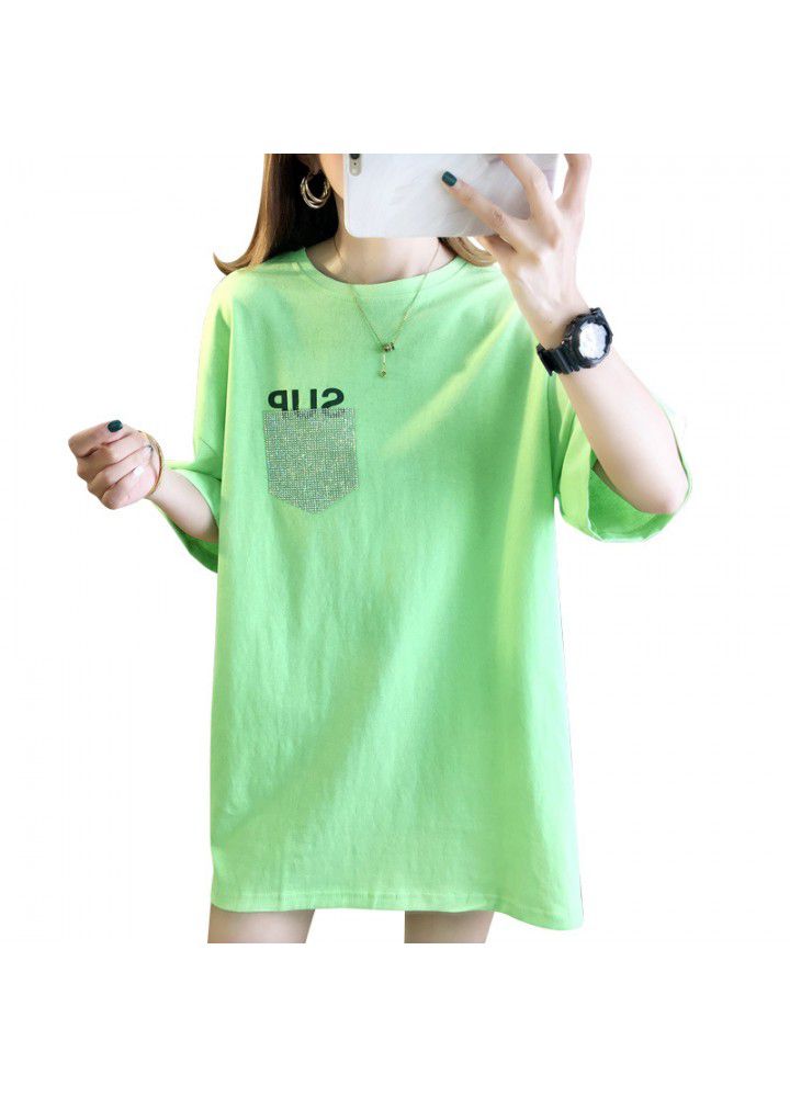Spring and summer mid long short sleeve T-shirt women's 2021 new Korean loose student versatile half sleeve T-shirt